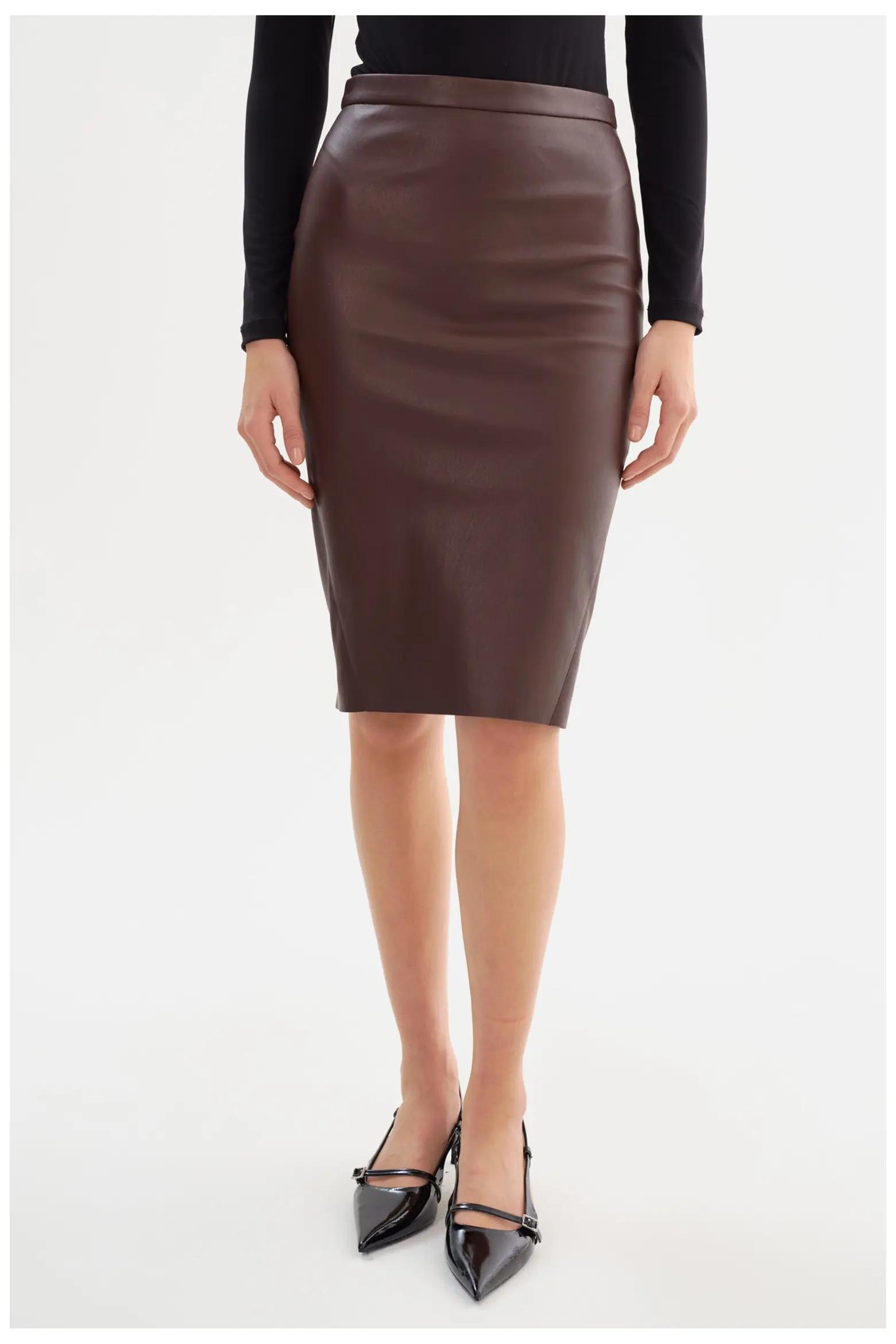 Brown Leather Pencil Skirt