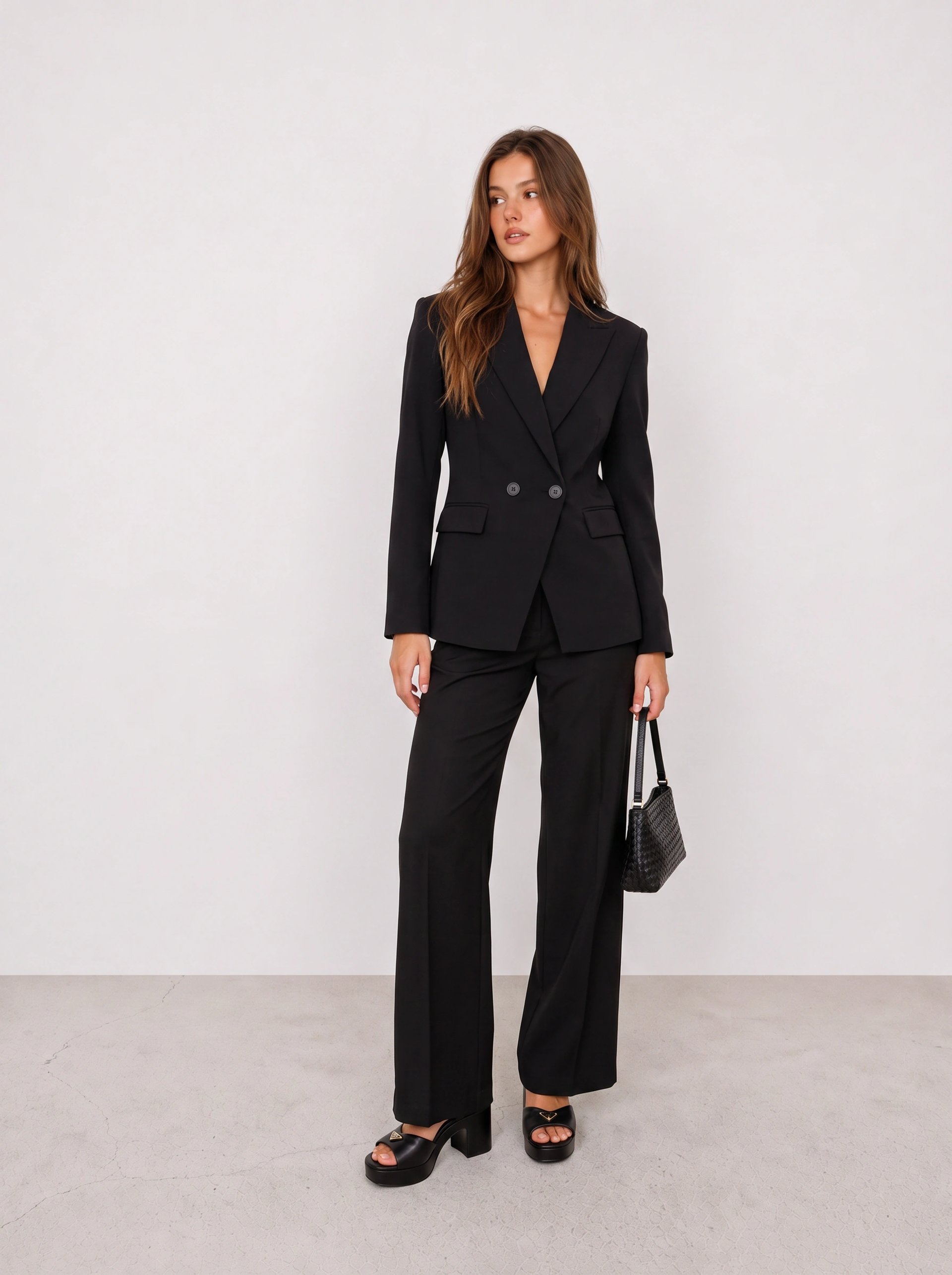 Black Double-Breasted Suit Office Outfit