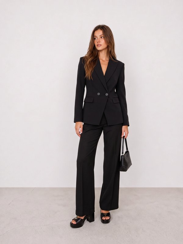 Black Double-Breasted Suit Office Outfit