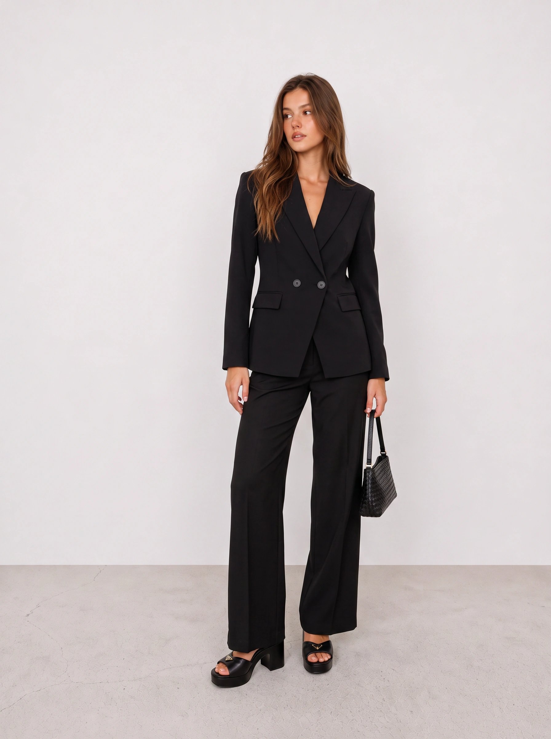 Black Double-Breasted Suit Office Outfit