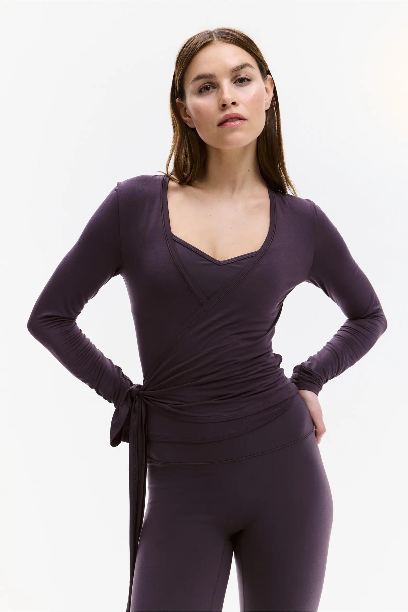 Purple Wrap-Style Long-Sleeve Top