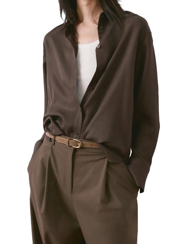 Brown Satin Button-Down Shirt