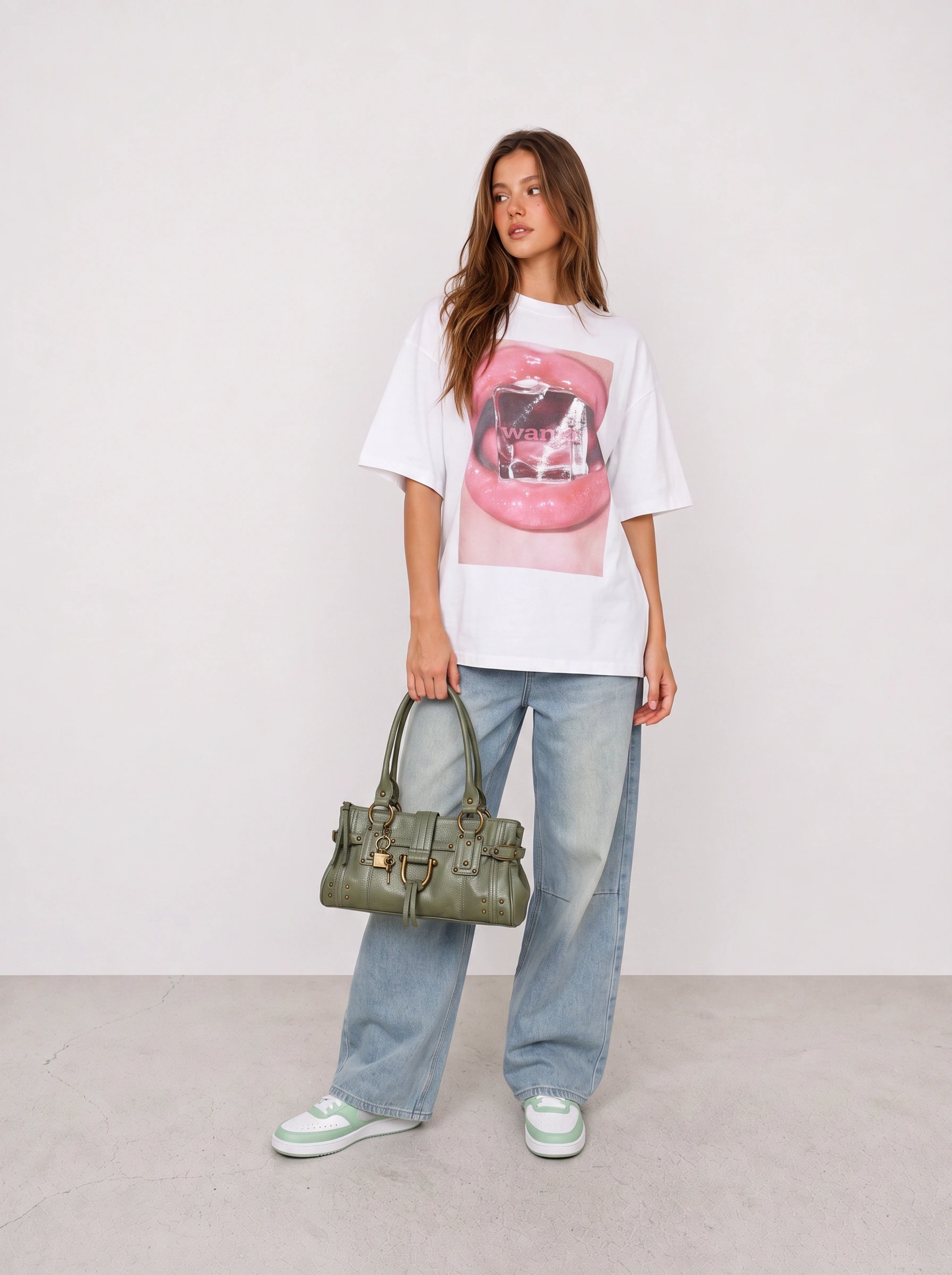 Pink Graphic Tee and Light-Wash Jeans Outfit