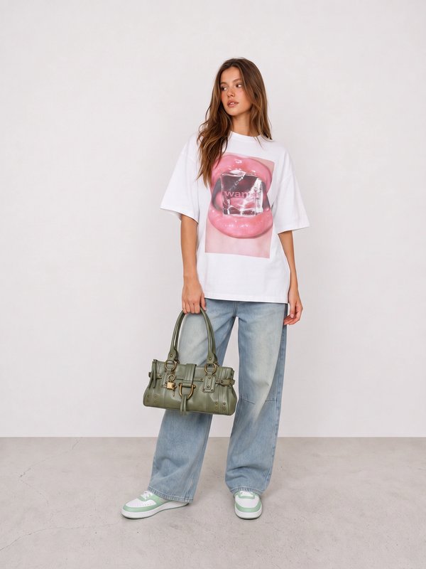 Pink Graphic Tee and Light-Wash Jeans Outfit