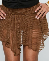 Brown Crochet Ruffle Asymmetric Mini Skirt