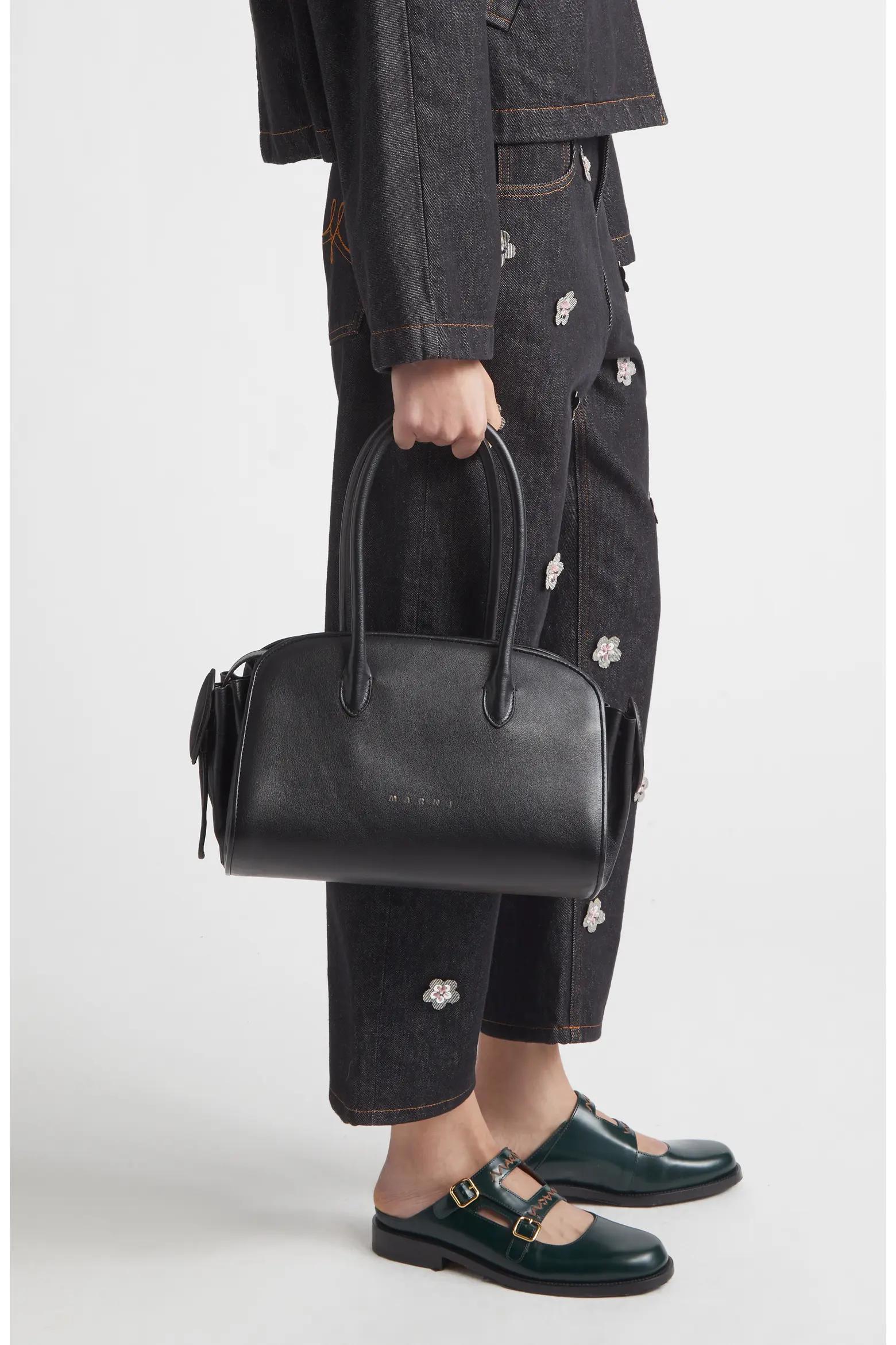 Black Leather Bowler Bag