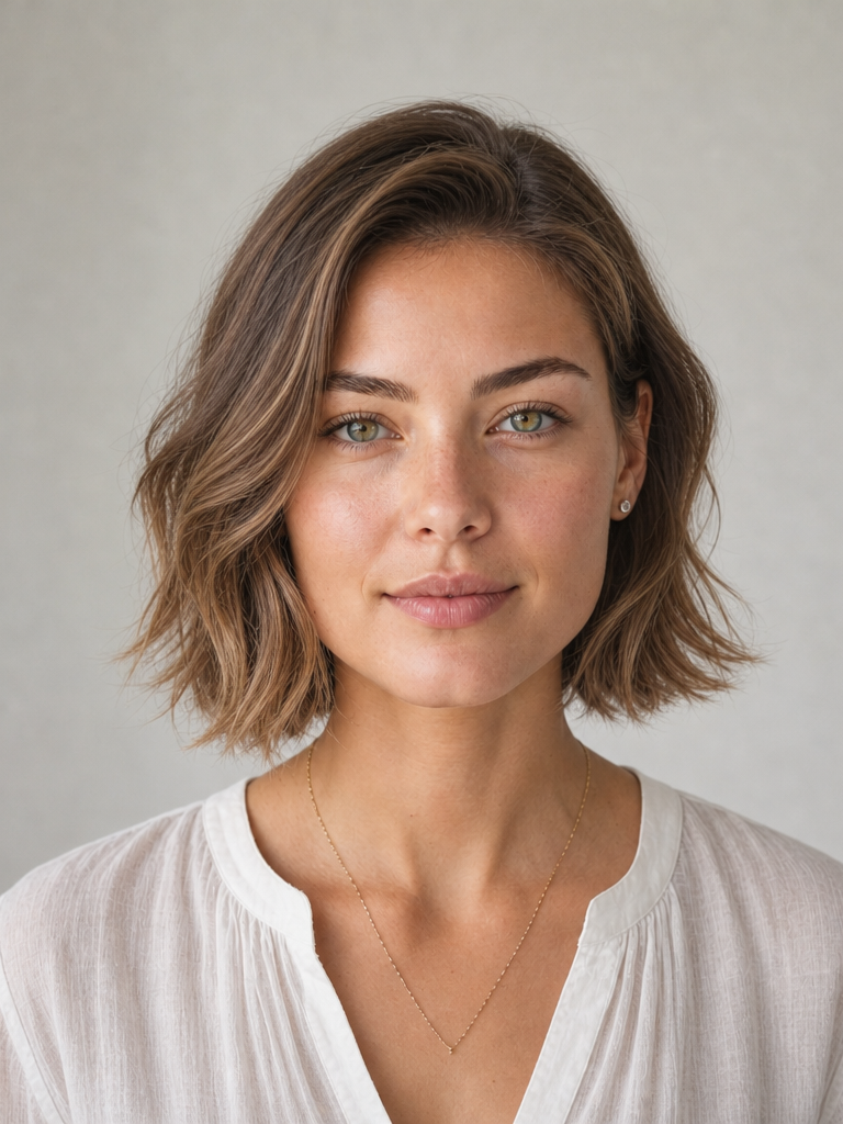 Square face shape hairstyle — Wavy Bob, front view