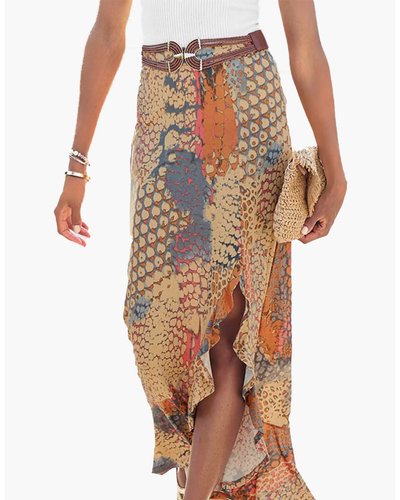 Batik Print Ruffle Midi Skirt