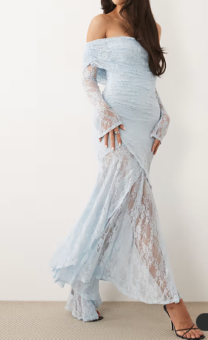 Powder Blue Lace Off-Shoulder Gown