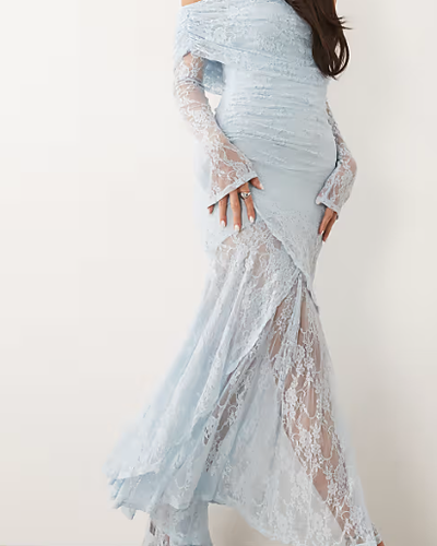 Powder Blue Lace Off-Shoulder Gown