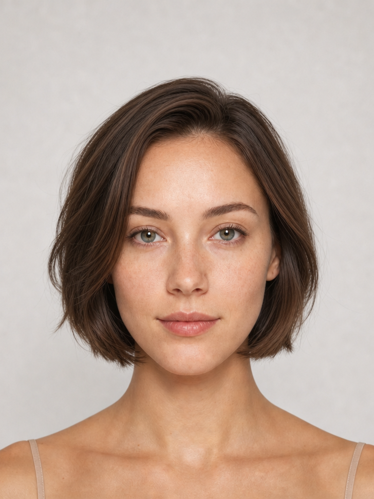 Woman with a classic bob hairstyle, front view, flattering an oval face shape