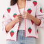 Pink Strawberry Print Knit Cardigan