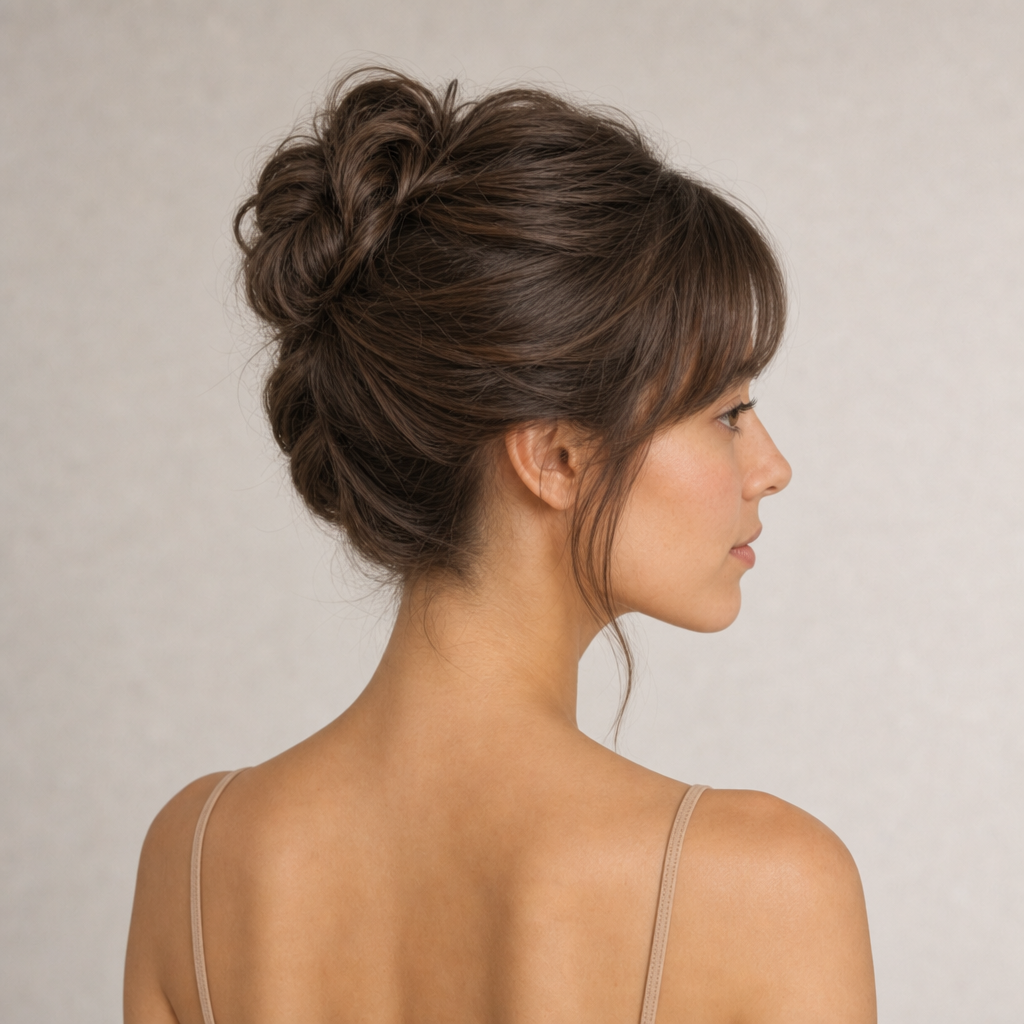 Blunt Bangs with Top Knot angle 2