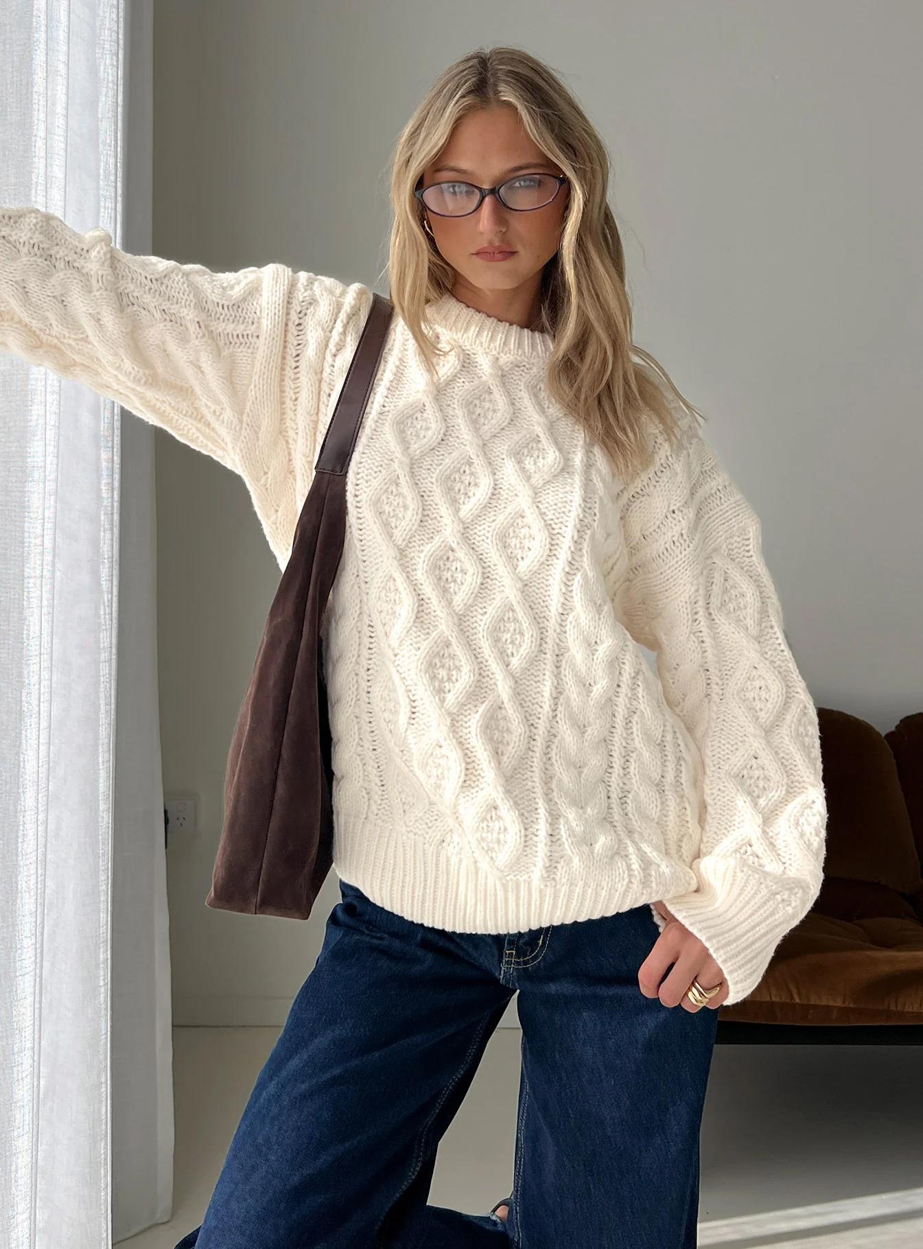 Cream Cable-Knit Turtleneck Sweater