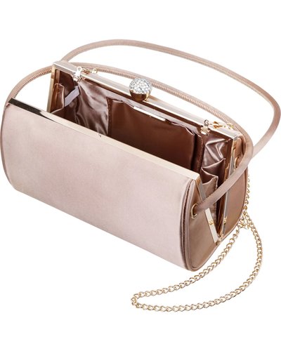 Taupe Satin Box Clutch with Chain