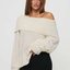Cream Off-Shoulder Ribbed Sweater