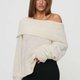 Cremefarbener gerippter Off-Shoulder-Pullover