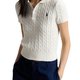Elfenbeinfarbenes Poloshirt mit Zopfmuster