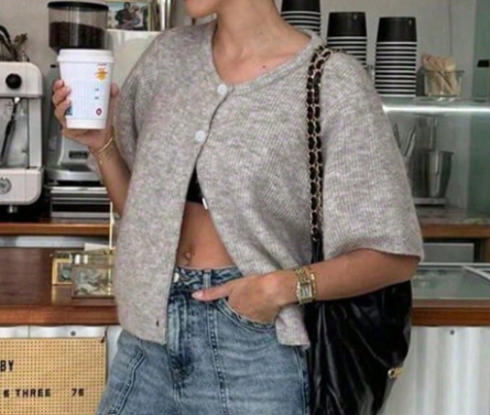 Grey Button-Front Cardigan