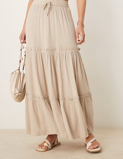 Sand Tiered Maxi Skirt