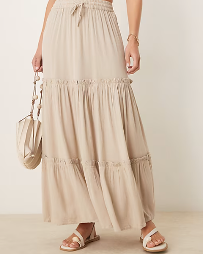 Sand Tiered Maxi Skirt