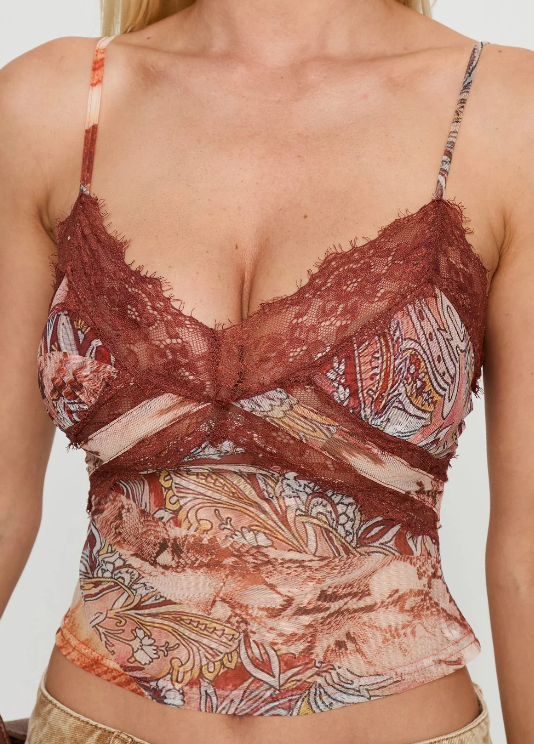 Burgundy Paisley Mesh Cami