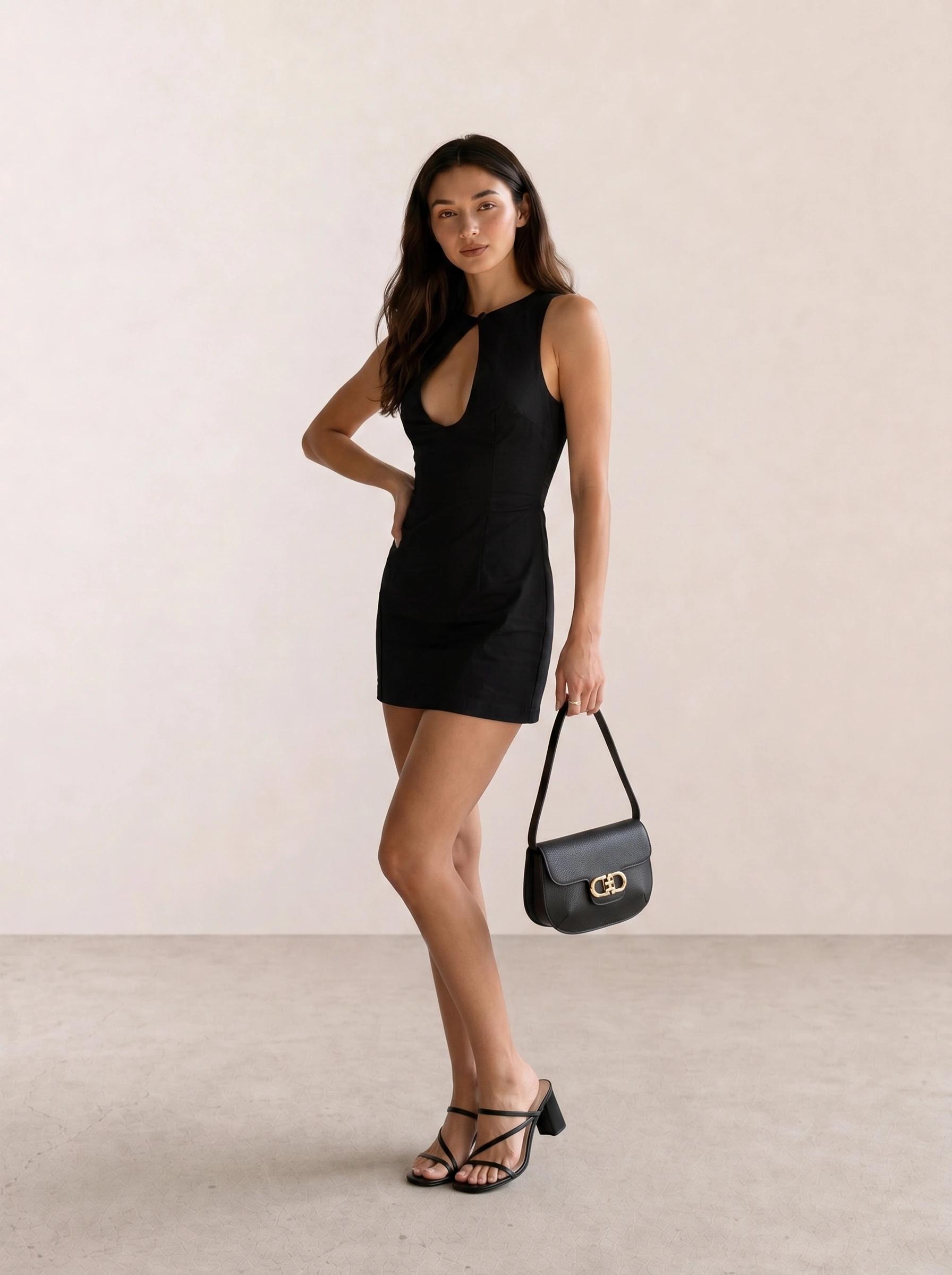 Keyhole Cutout Mini Dress with Strappy Heels