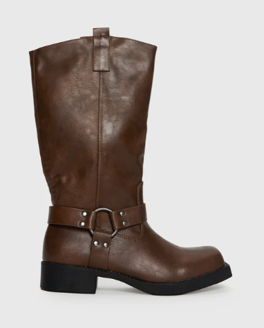 Brown Knee-High Harness Boots