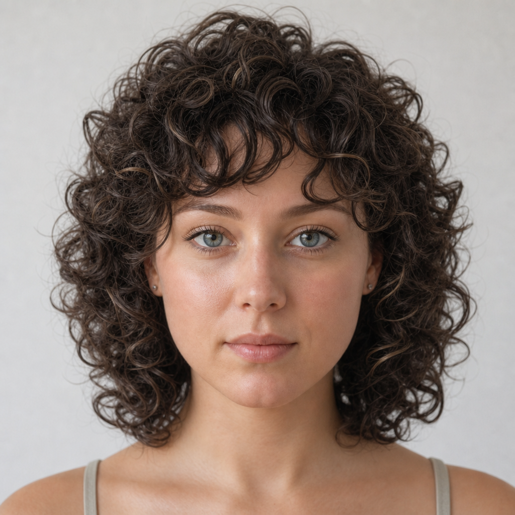 Curly Shag with Bangs angle 1