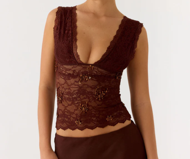 Burgundy Lace Embellished Cami