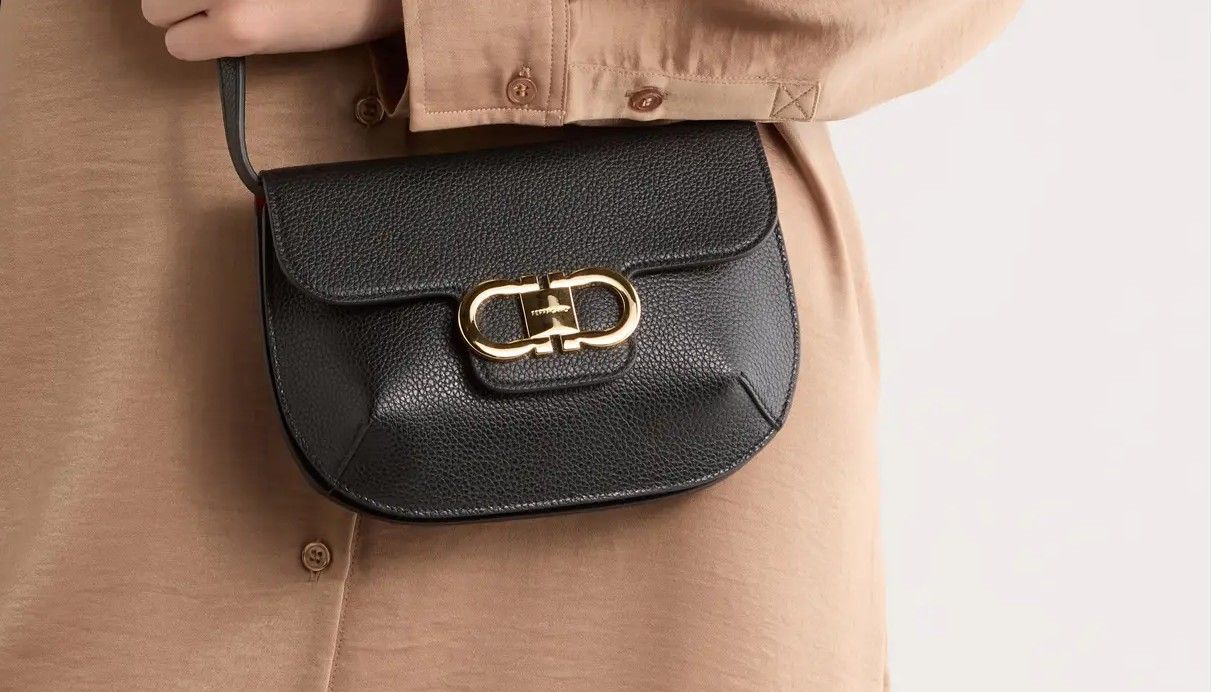 Black Leather Flap Shoulder Bag