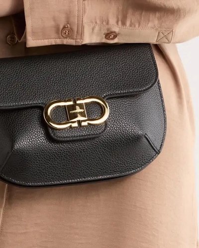 Black Leather Flap Shoulder Bag
