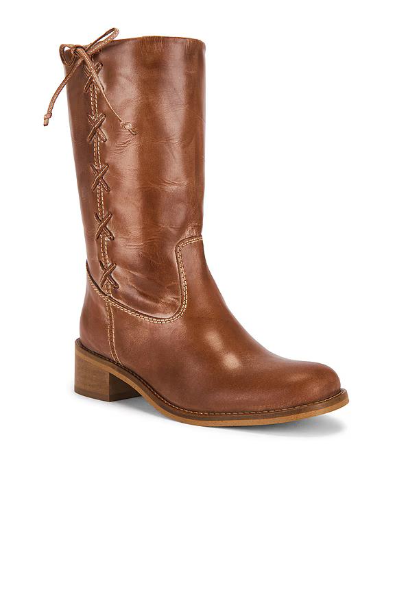 Tan Leather Lace-Up Boots
