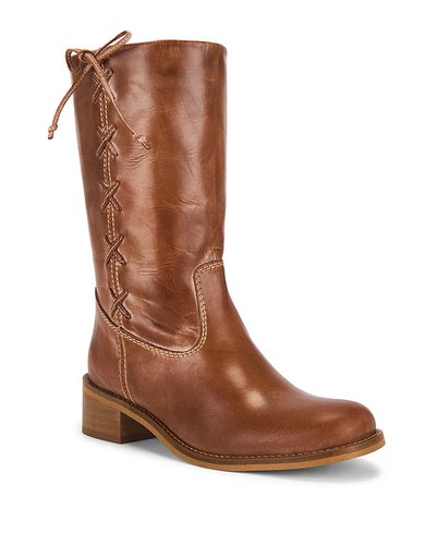 Tan Leather Lace-Up Boots