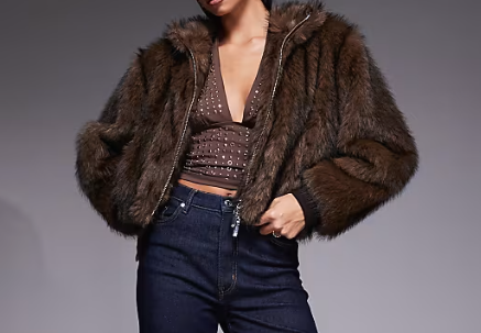 Brown Faux Fur Cropped Jacket