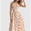 Cream Red-Floral Midi Dress