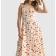 Cream Red-Floral Midi Dress