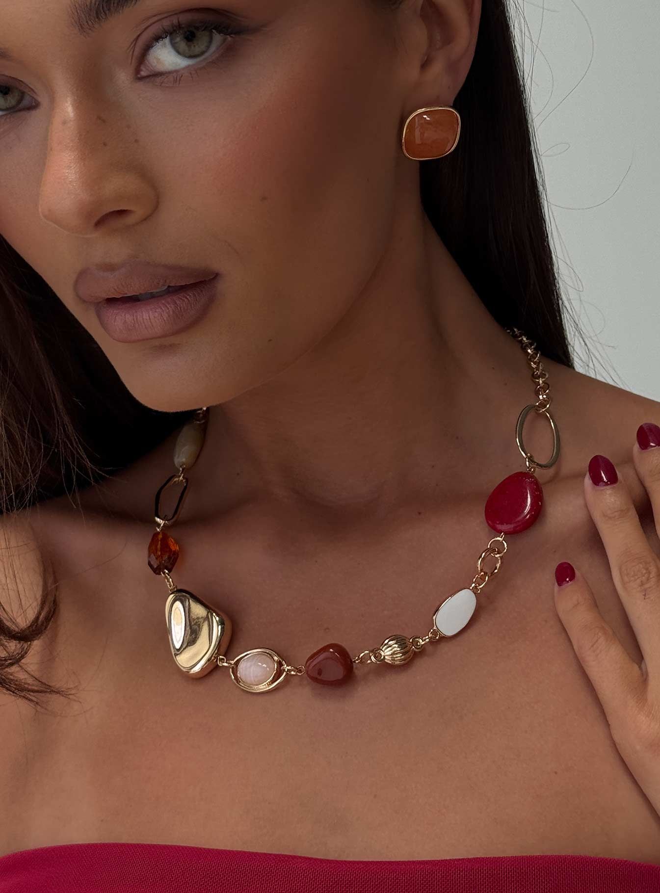 Gold Stone Chain Necklace