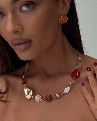 Gold Stone Chain Necklace