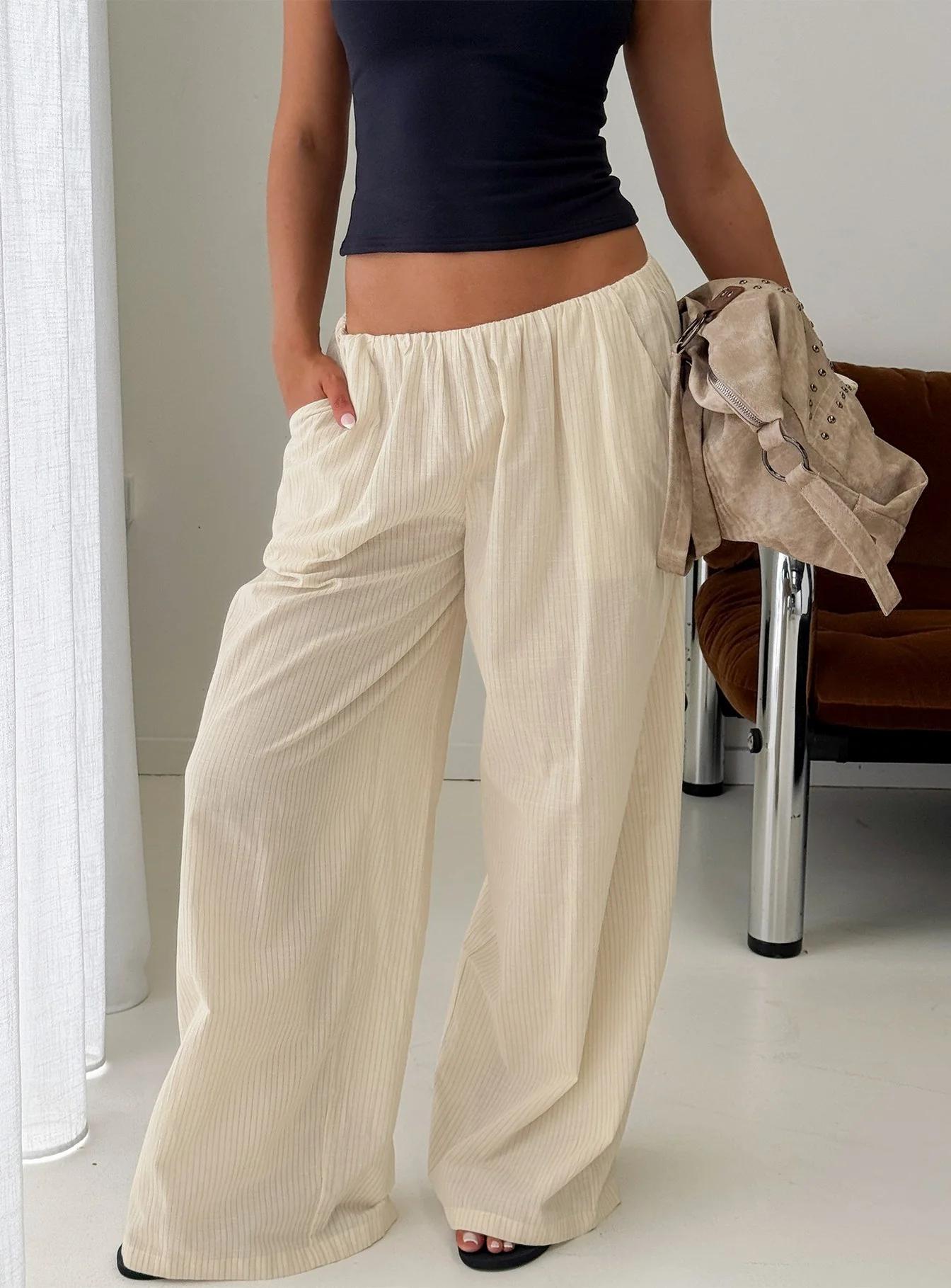 Cream Wide-Leg Travel Pants
