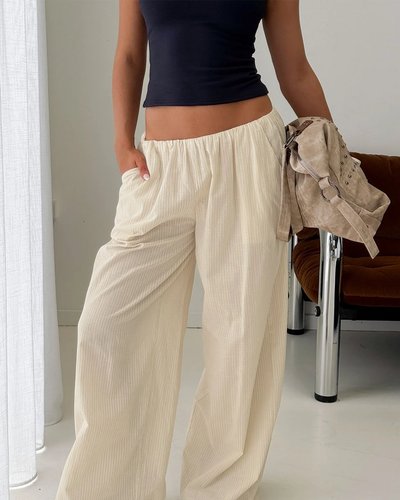 Cream Wide-Leg Travel Pants