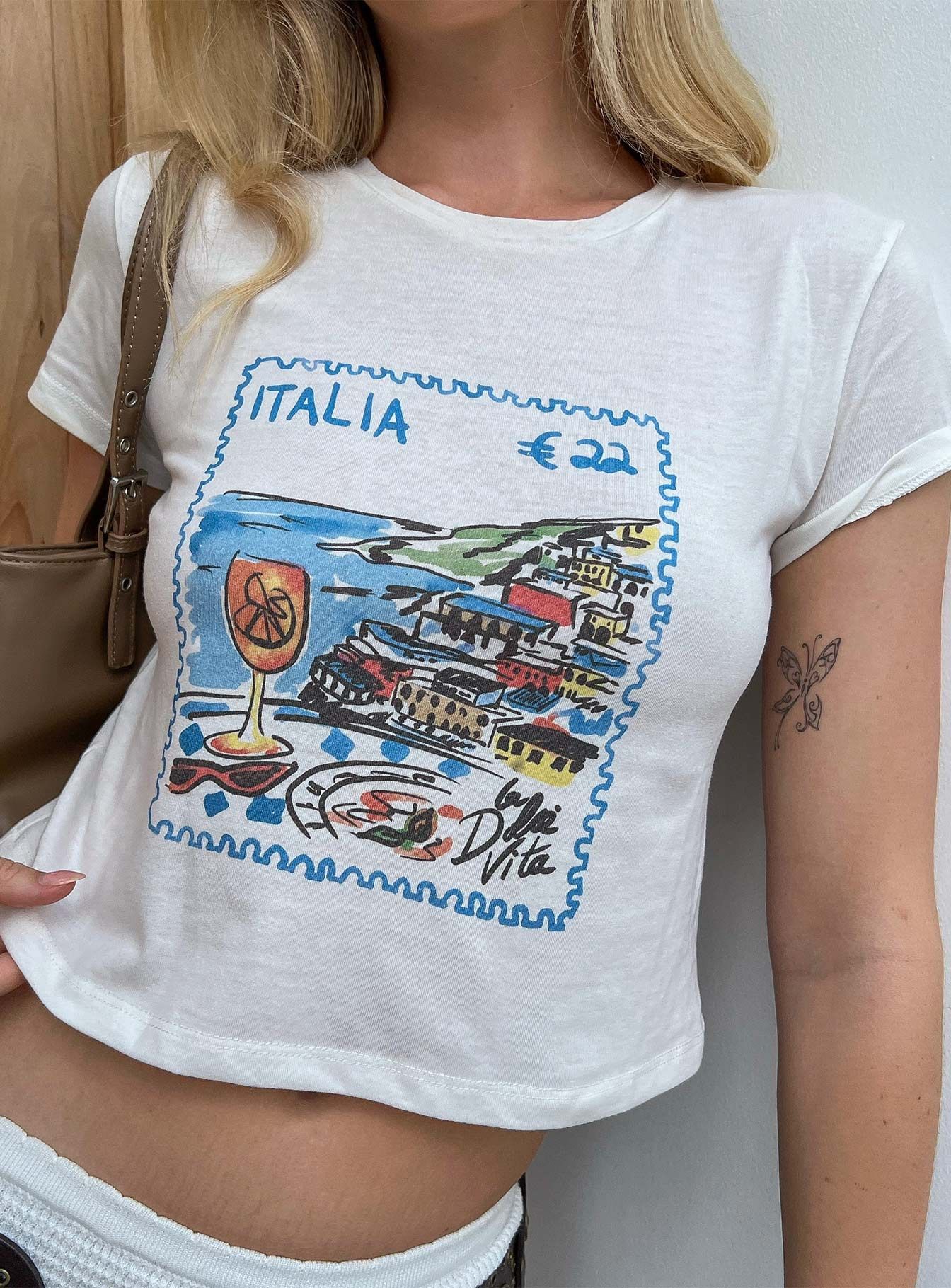 White Italia Graphic Crop Tee