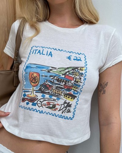 White Italia Graphic Crop Tee