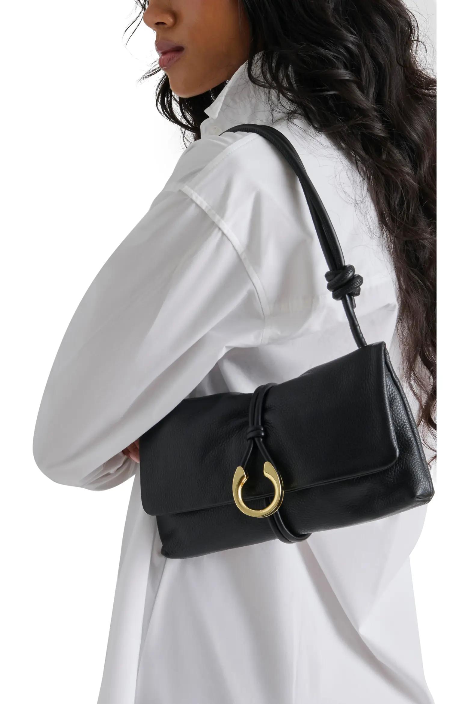 Black Knotted Leather Shoulder Bag
