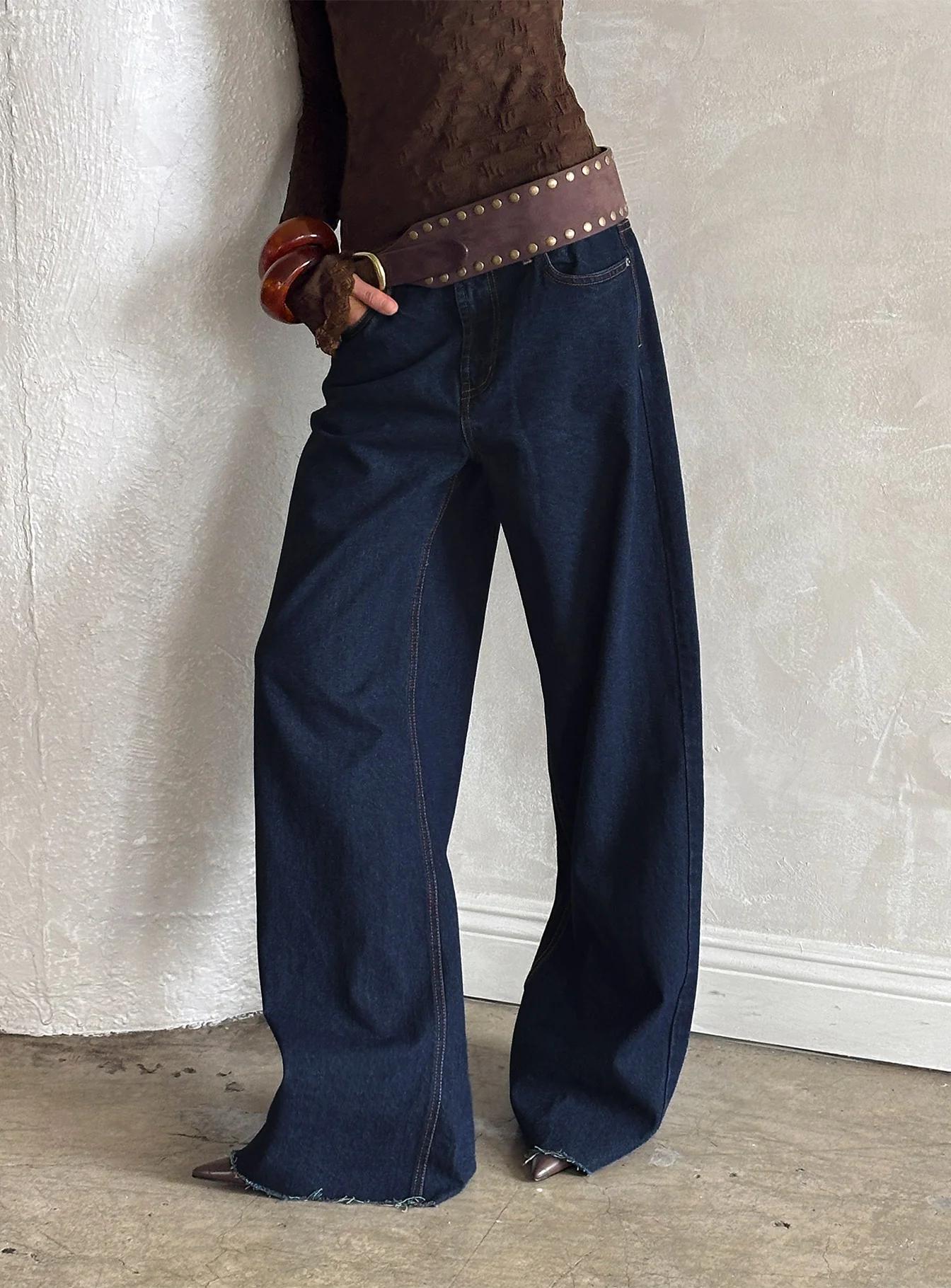 Navy Wide-Leg Trousers