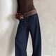 Navy Wide-Leg Trousers