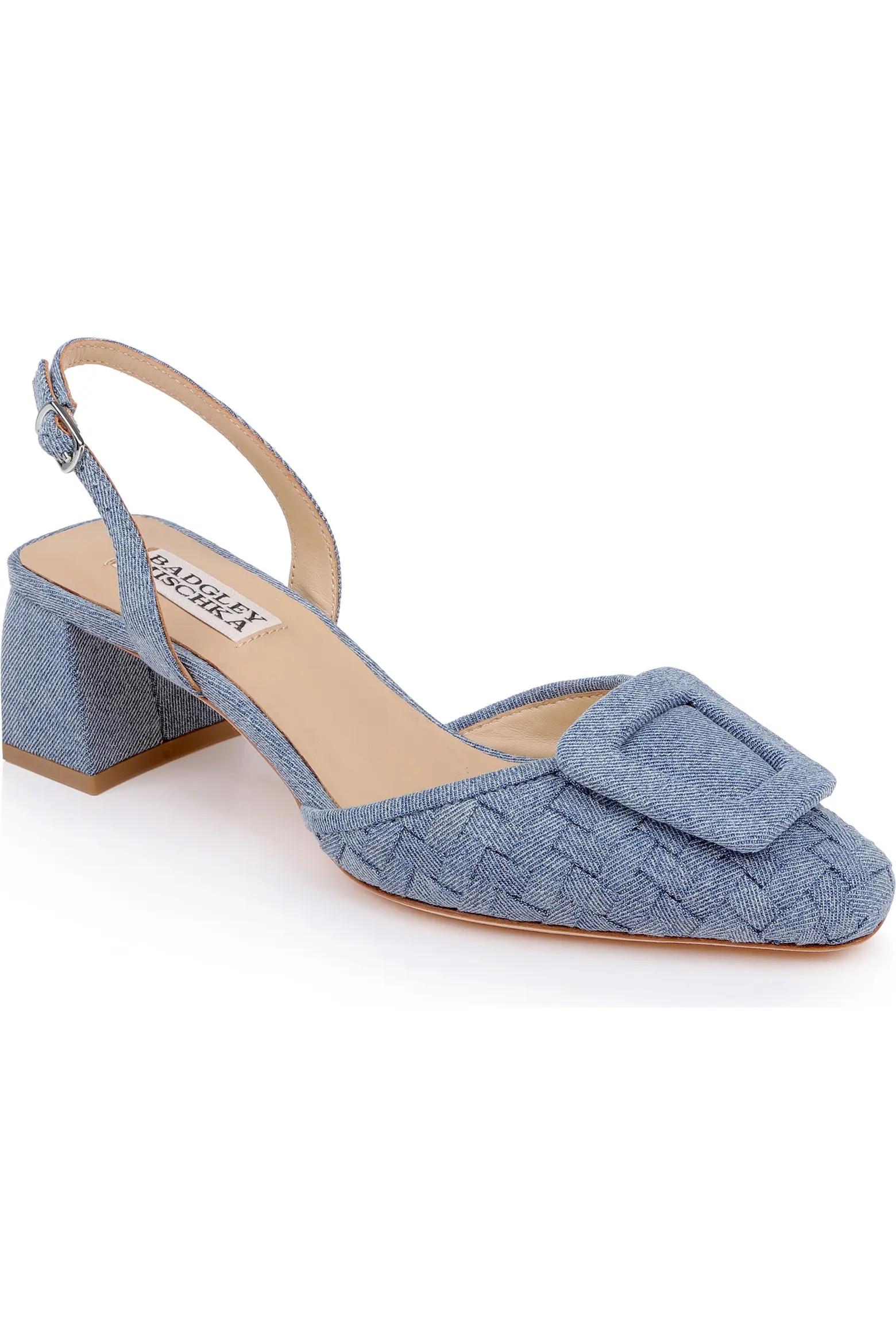 Blue Woven Slingback Pumps