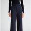 Navy Pinstripe Wide-Leg Trousers