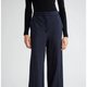 Navy Pinstripe Wide-Leg Trousers