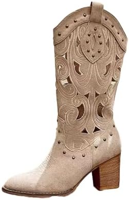 Cream Studded Cowboy Boots